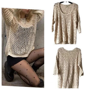 LUCKY BRAND* Women’s Crochet Sweater Wheat Color 3/4 Sleeves Size M